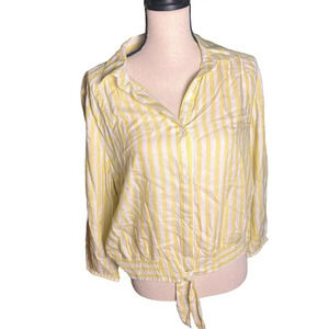 Beach Lunch Lounge Yellow Striped long sleeve tide top Stretch Waistband Size M